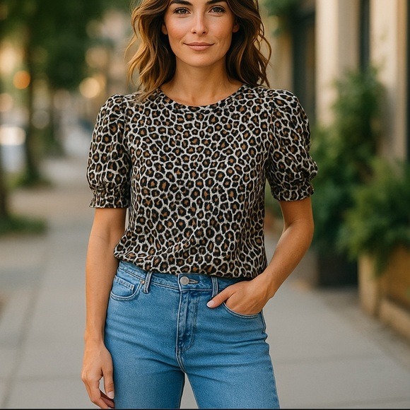 ALC Kati Brown Leopard Print Twist Puff Sleeve in Excellent Pre Loved Condition - Picture 1 of 6